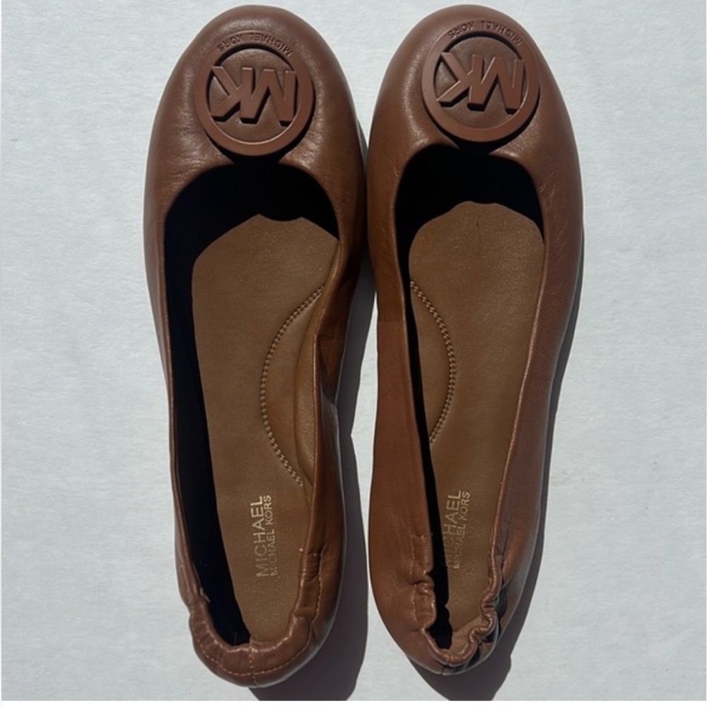 MICHAEL Michael Kors Brown Leather Logo Ballet Flats